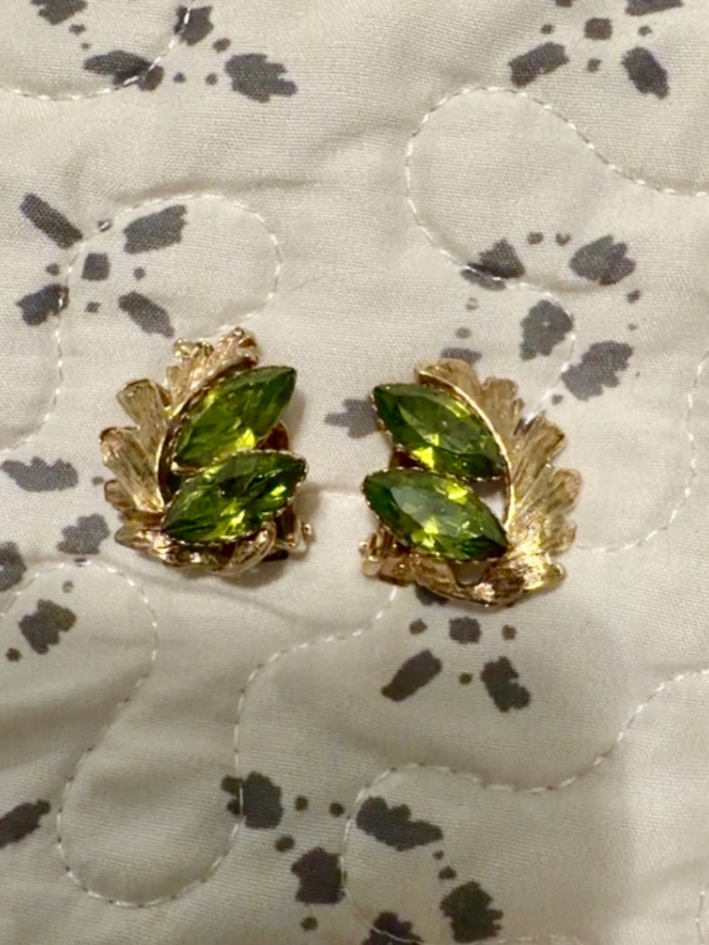 Gold-Tone Green Marquise Crystal Clip Earrings